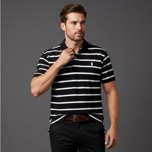 Ralph Lauren Polo Shirt L | Black White Stripe | Classic Fit 100% Cotton